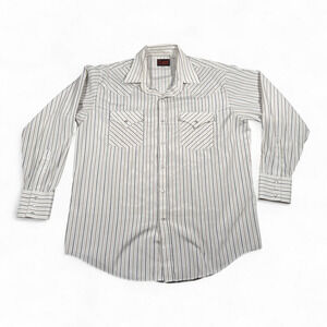 Vintage Plains Western Shirt Adult LARGE White Striped Pearl Snap Cowboy 90s